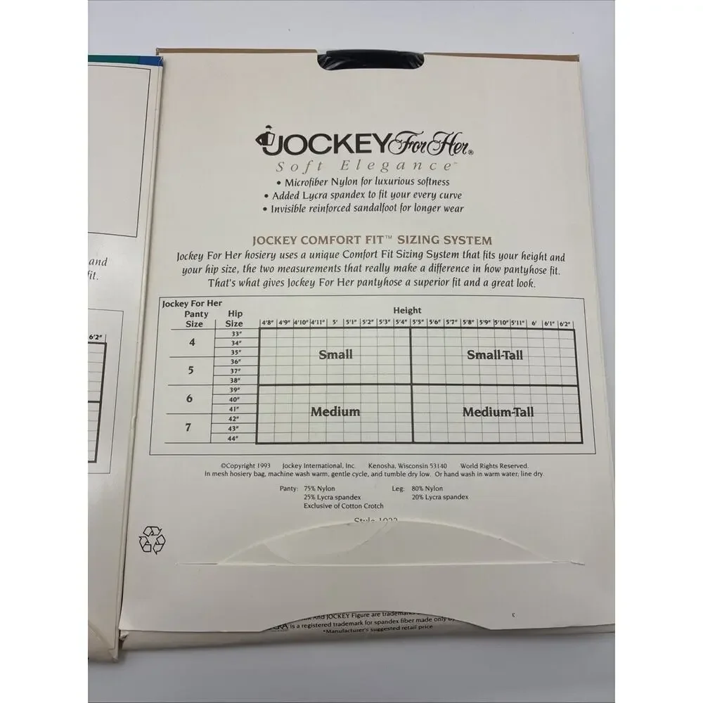 Vintage Jockey For Her Sheer Pantyhose Small Tuxedo Black/ White 1992-1993